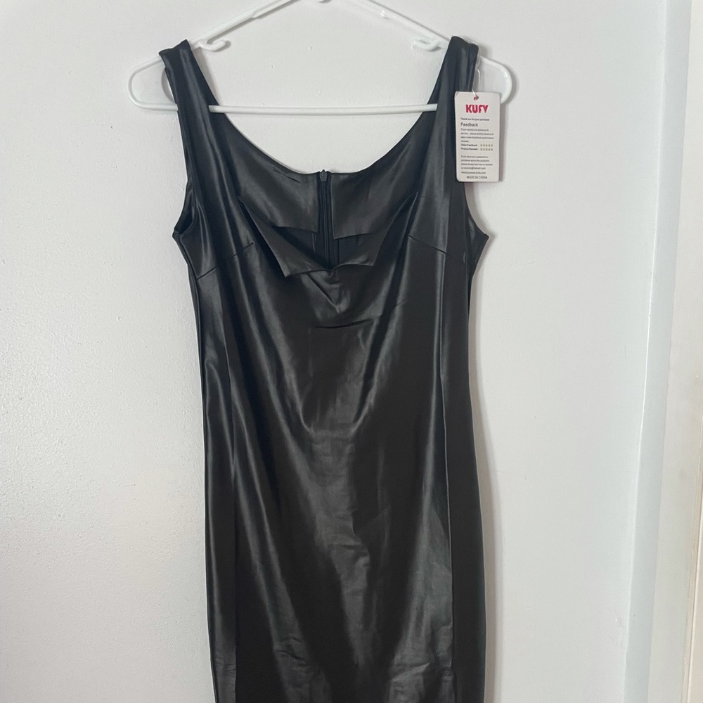 Faux leather midi dress